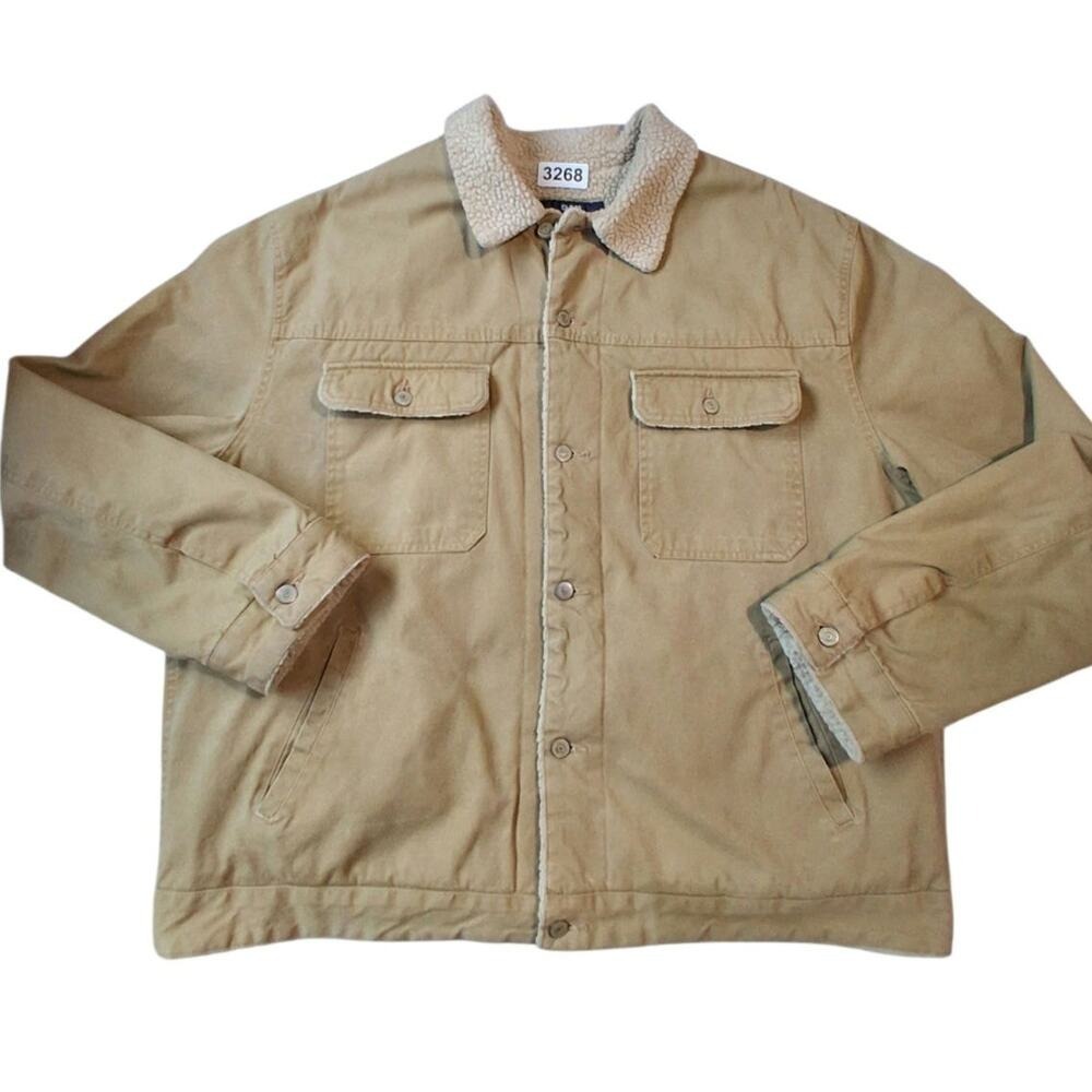 Y2K Vintage Gap Mens XXL Khaki Canvas Sherpa Lined Trucker Chore Barn Jacket